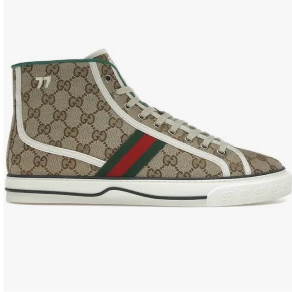 GUCCI PRINT GG BEIGE SNEAKERS CANVAS HIGH TOP - SIZE 11 - BRAND NEW WITH BOX - Picture 1 of 4